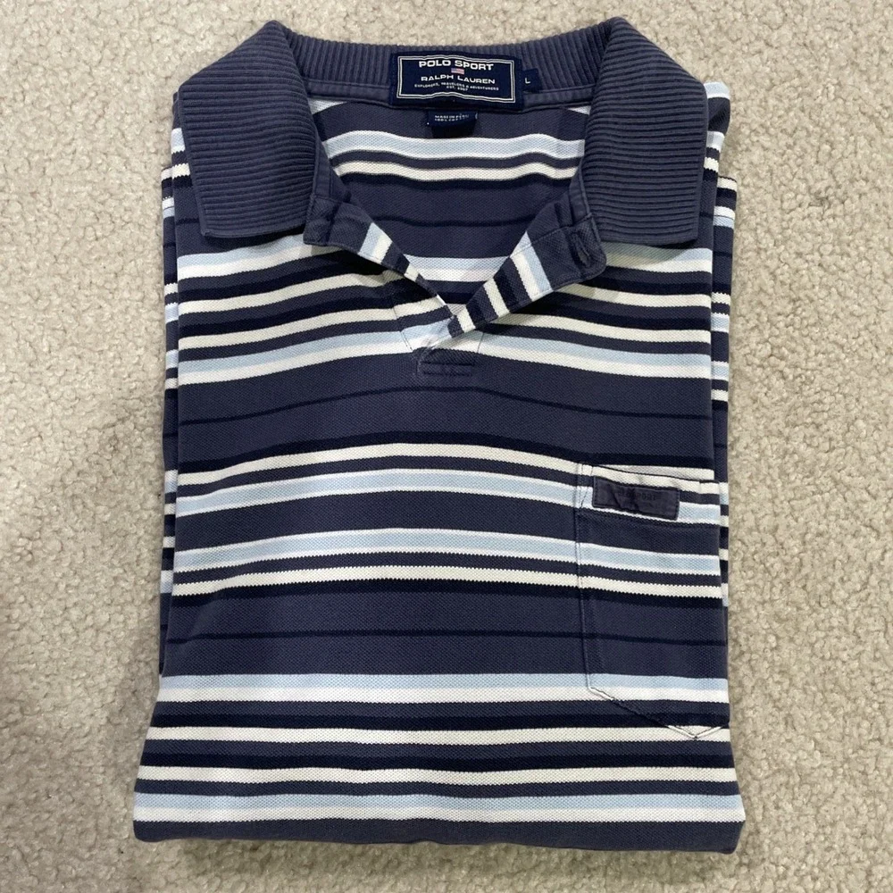 Polo Sport Ralph Lauren Mens Large Striped Logo Preowned